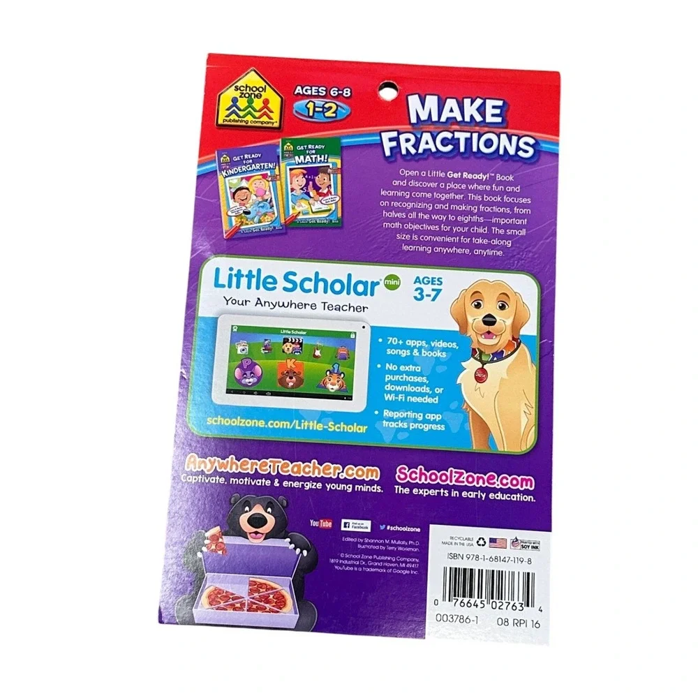 School Zone Make Fractions Workbook Ages 6-8 Grades 1-2 Little Get Ready NEW